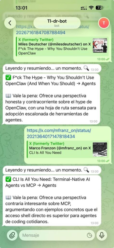 tl-dr-bot running in Telegram